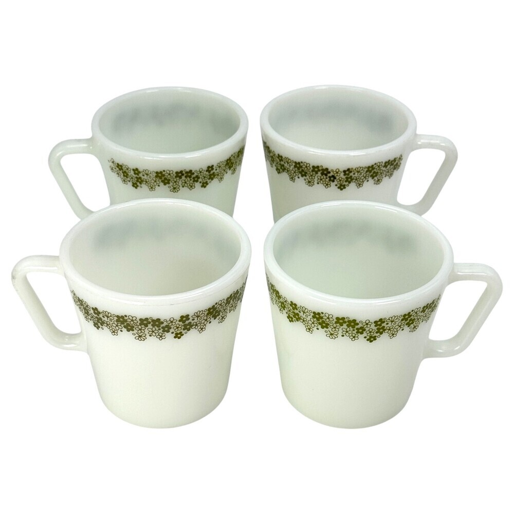 Pyrex Coffee Mug Cup Corning NY USA MCM VTG Pattern Spring Blossom Green 4pc Set